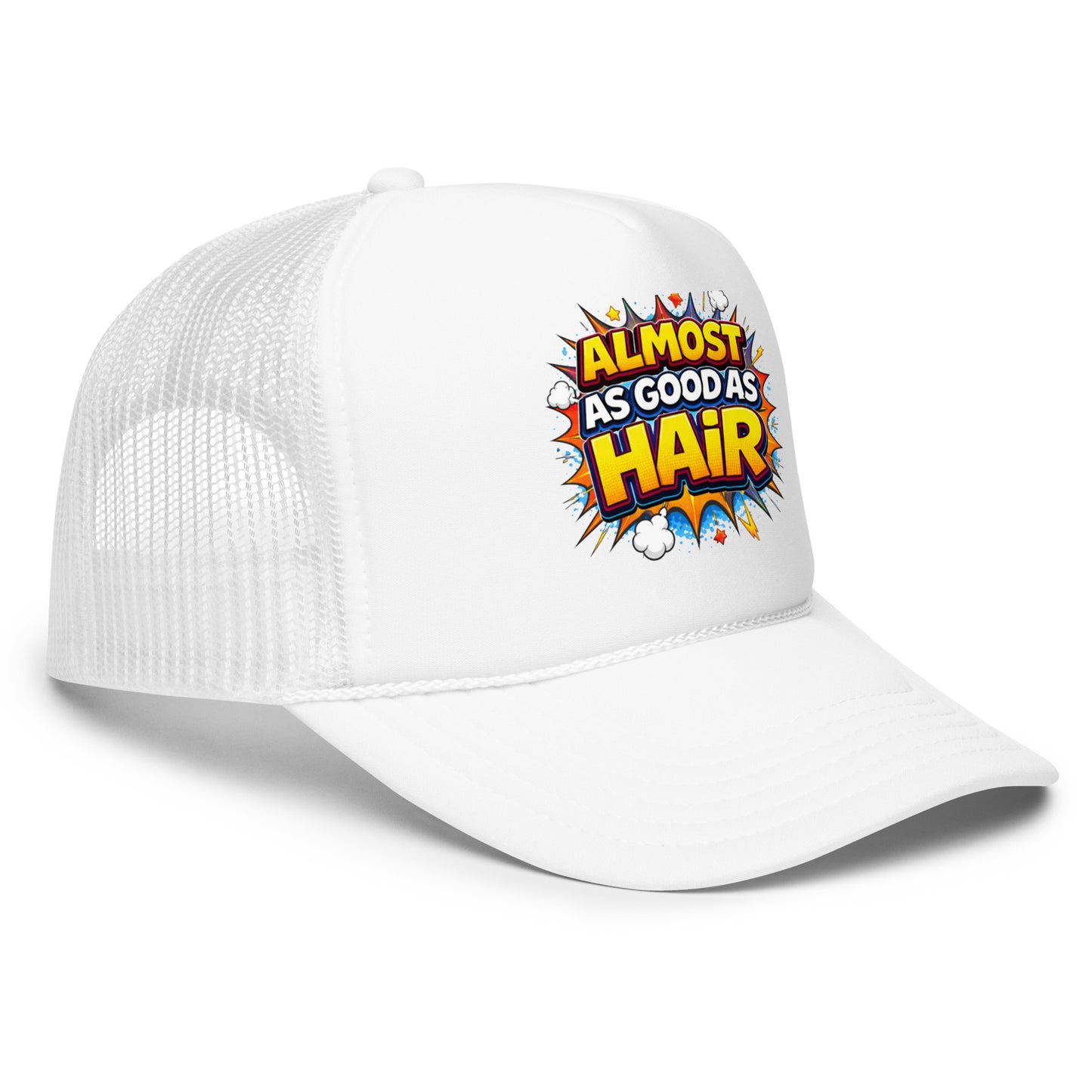 Product mockup funny white trim hat right side view