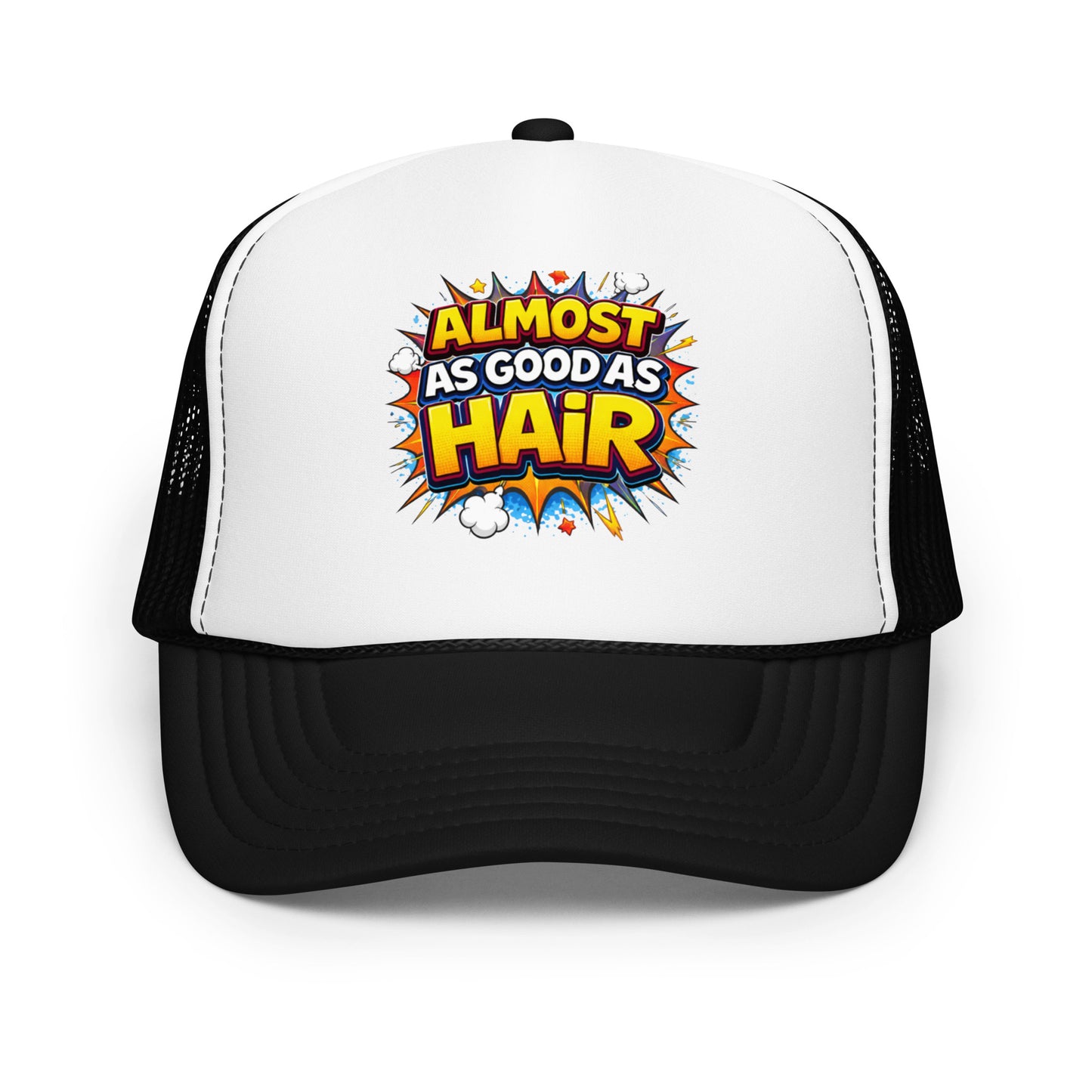 Product mockup funny white and black hat showing front view 