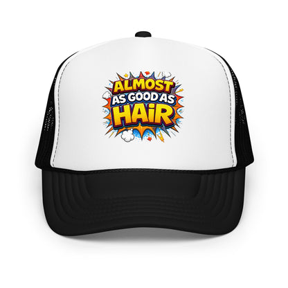 Product mockup funny white and black hat showing front view 