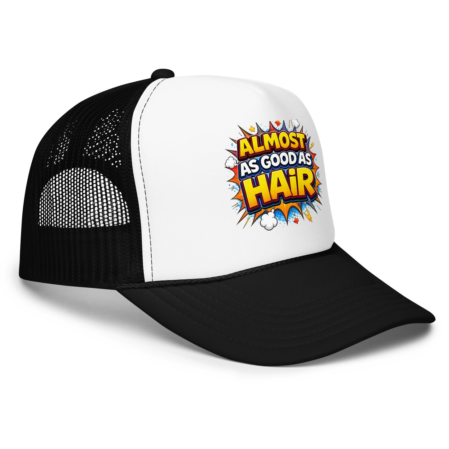 Product mockup funny black and white hat right side view