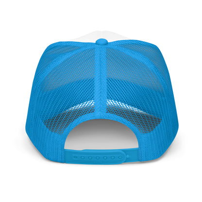 Product mockup blue trim funny hat back view