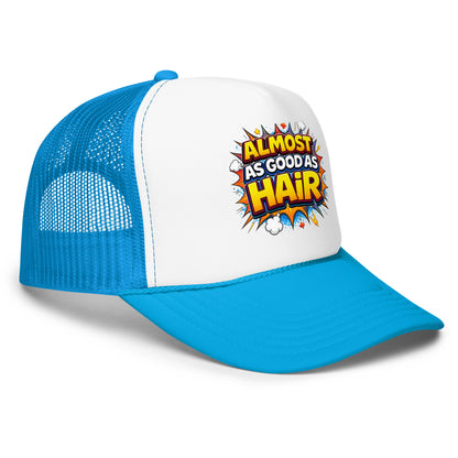 Product mockup funny blue and white trim hat right side view