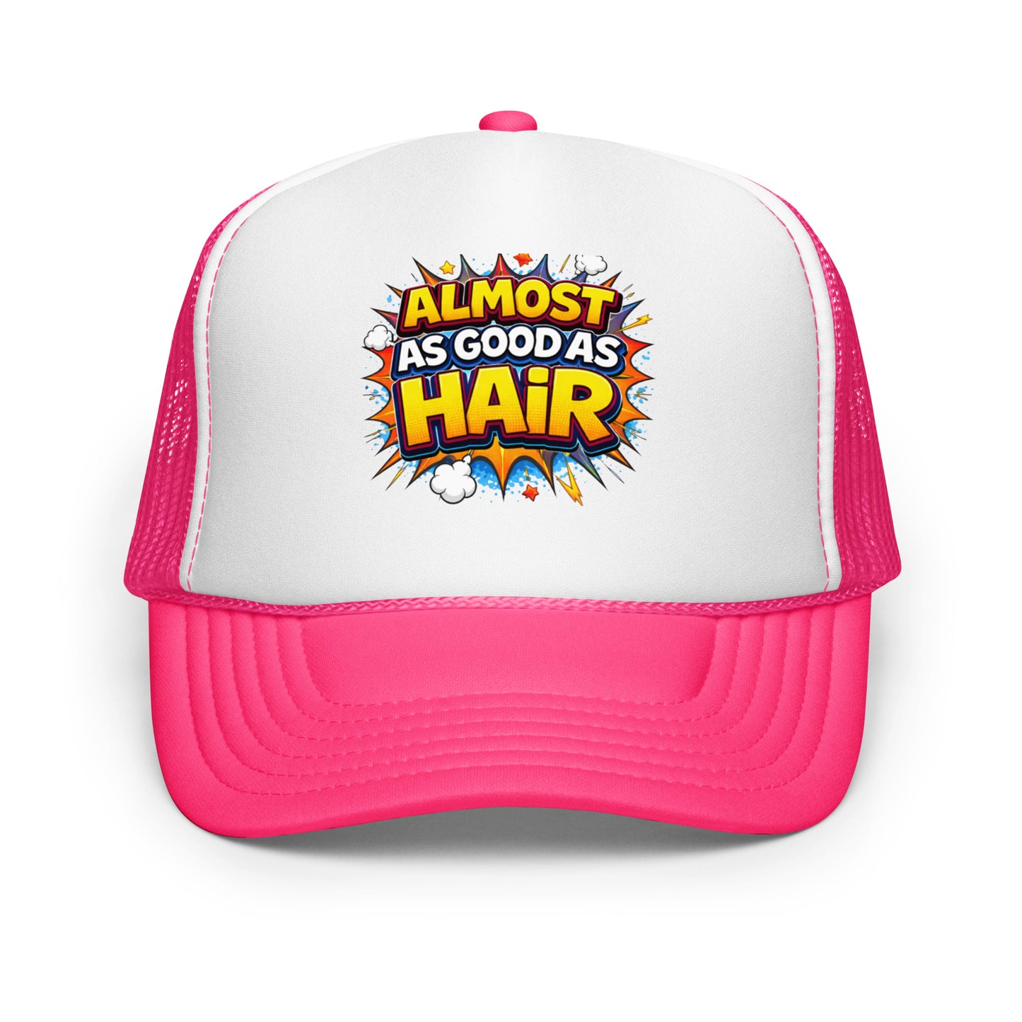 Product mockup funny hat in hot pink trim front of hat view