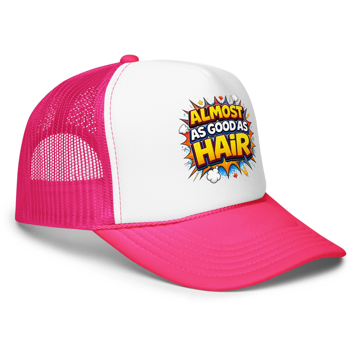 Product mockup funny hot pink and white hat right side view