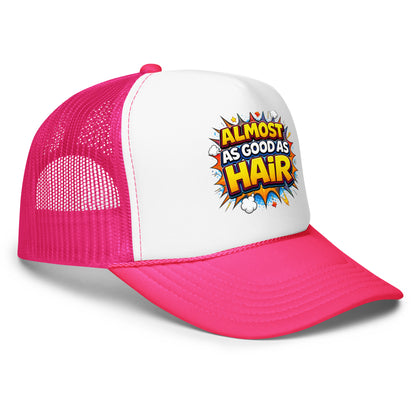 Product mockup funny hot pink and white hat right side view