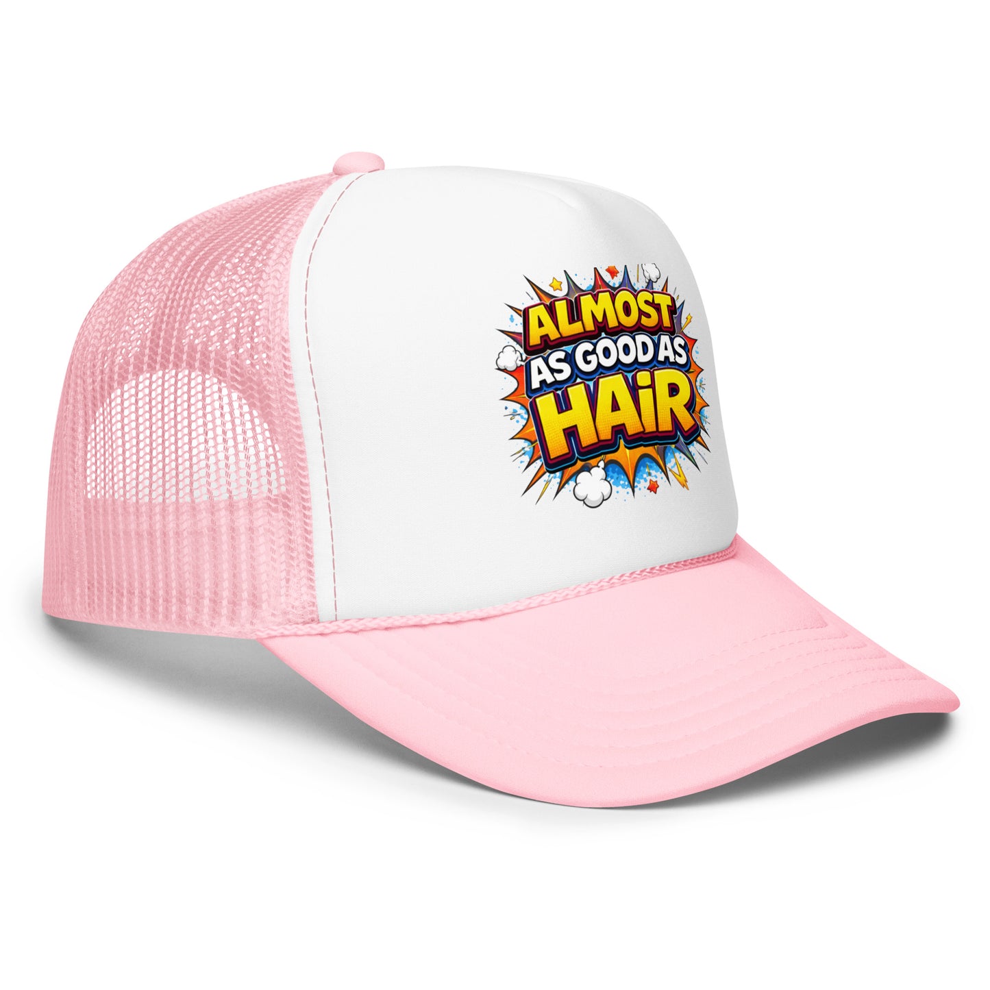 Product mockup funny light pink and white hat right side view