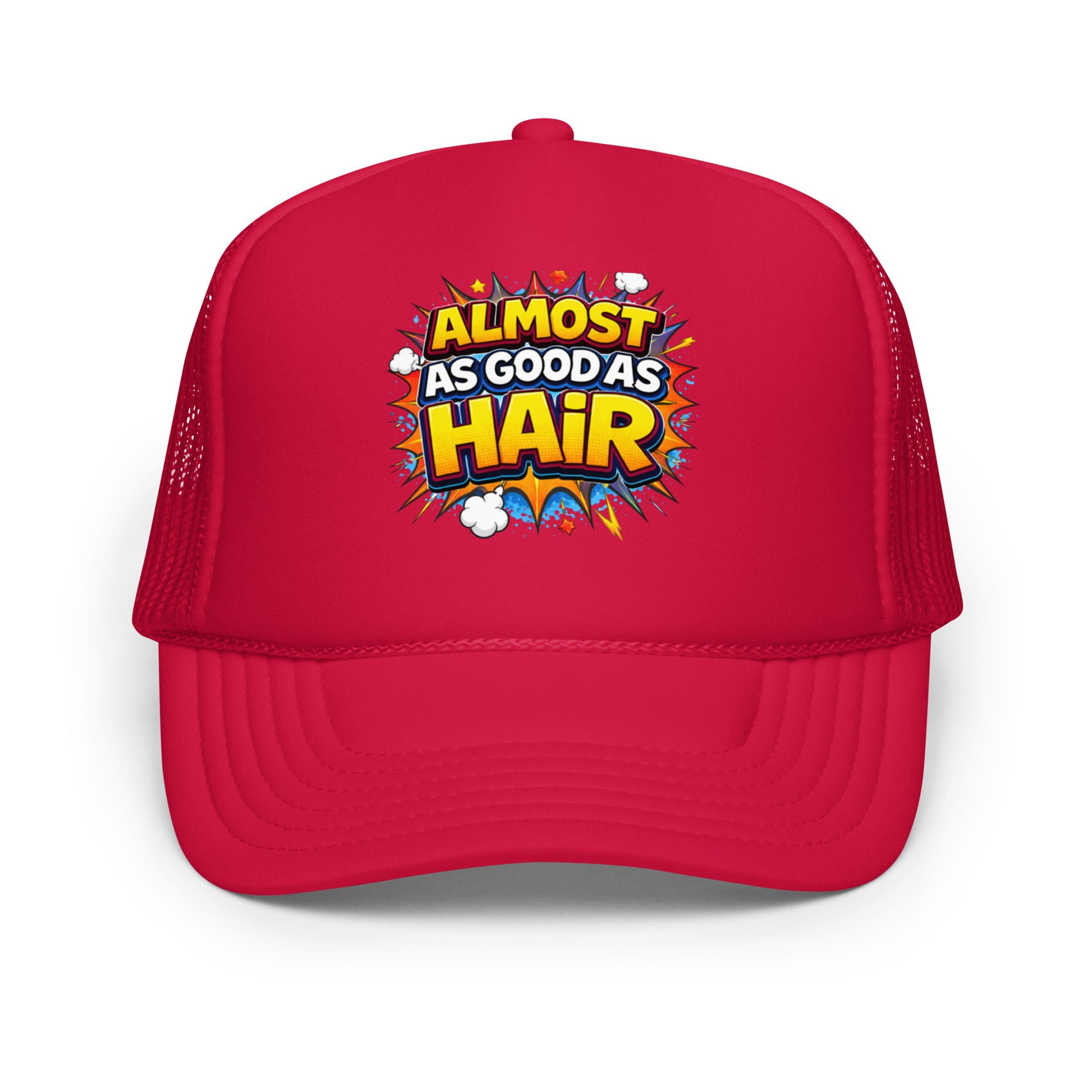 Product mockup funny hat front view in red trim