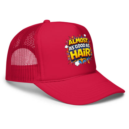 Product mockup funny red trim hat right side view