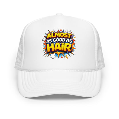Product mockup humorous white hat front view shown 